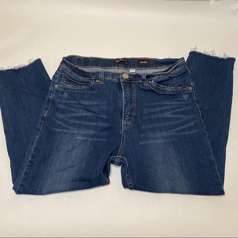Womens Supplies denim high rise jeans size 12 dark‎ wash frayed hem
